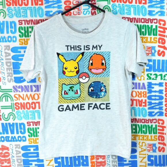 Pokemon This Is My Game Face T Shirt Size Youth XL Adult S Sequined Starters - Picture 1 of 4